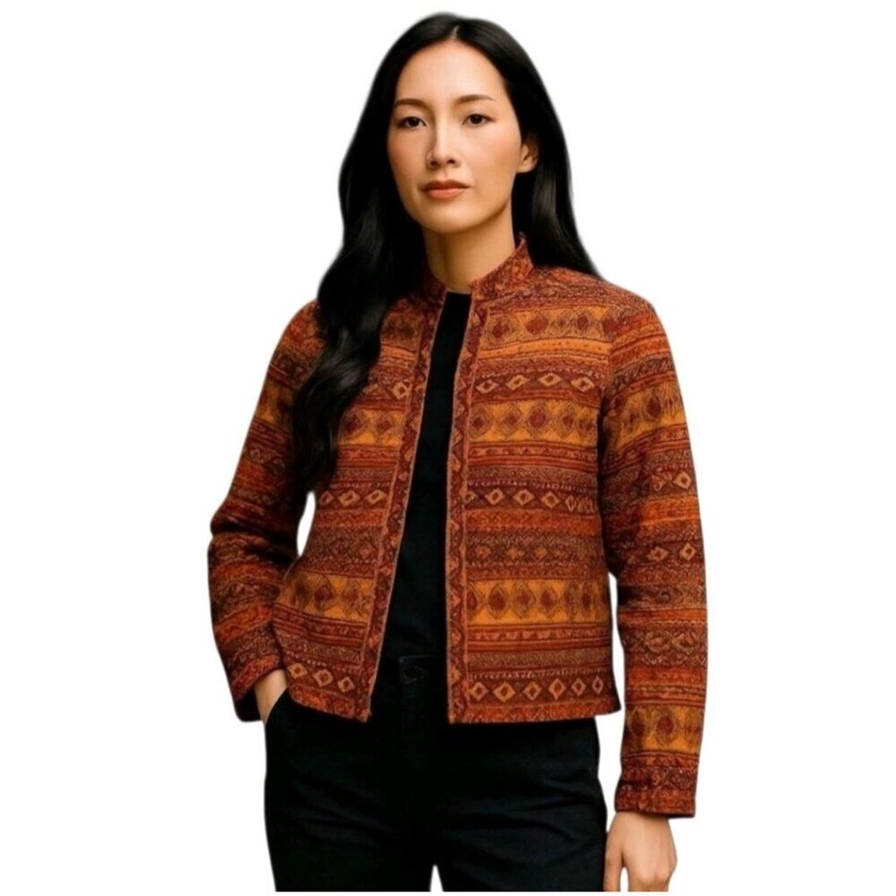 August Max Orange Southwestern Open Front Blazer Jacket M